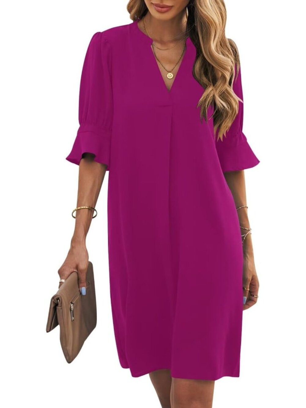 Summer Ruffle V-Neck Shift Dress | Flowy Swing Mini for Vacation & Beach